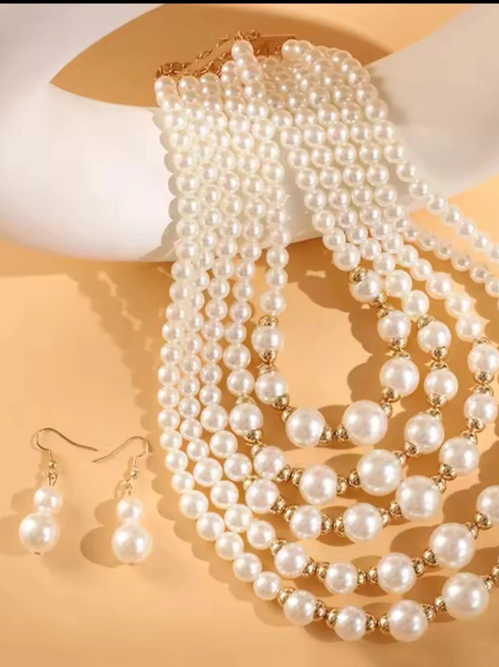 Anthropologie Layered Pearl Necklace with Gold Accents - White and Gold - Picture 4 of 5